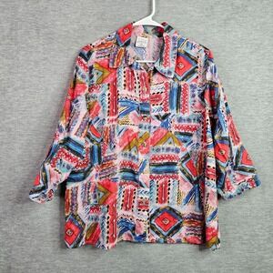 CMC Color Me Cotton Women's Sz S Abstract Geometric Button Shirt USA Vintage